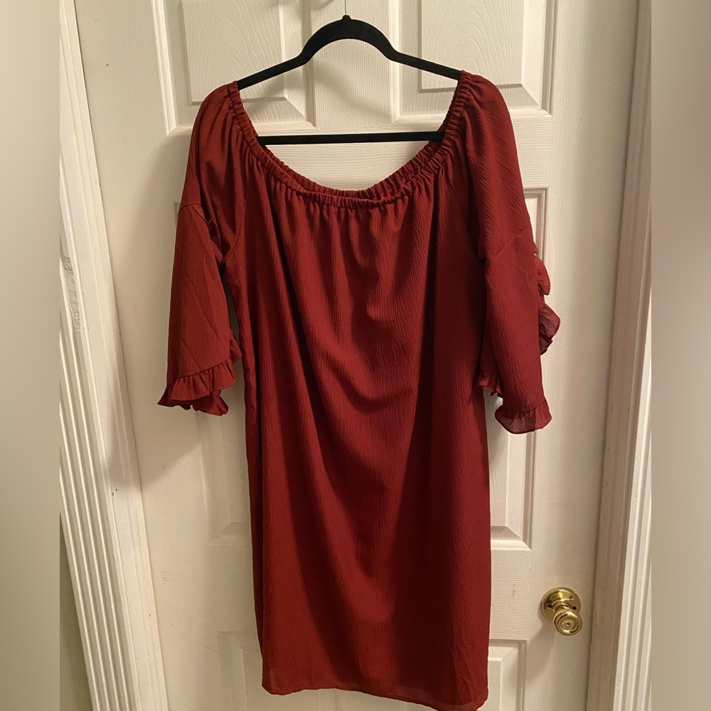 Chic Off-Shoulder Long Sleeve Dress in Rust